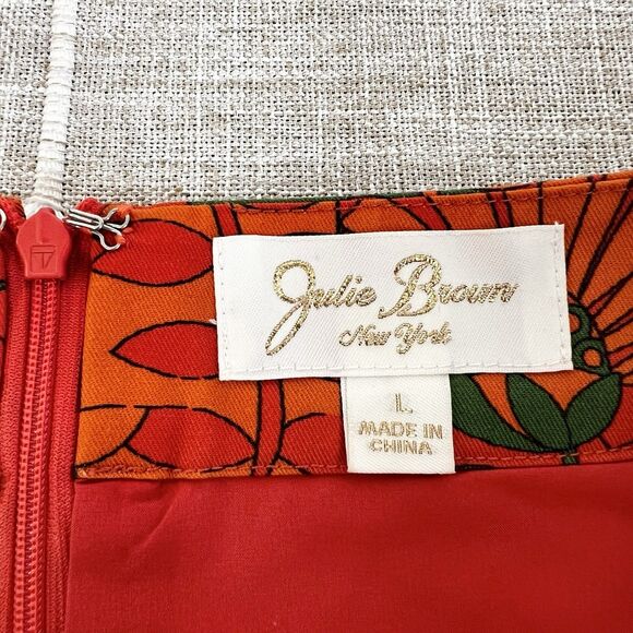 Julie Brown Dixie Strange Love Skirt Orange Green Floral Women’s L - Picture 6 of 10